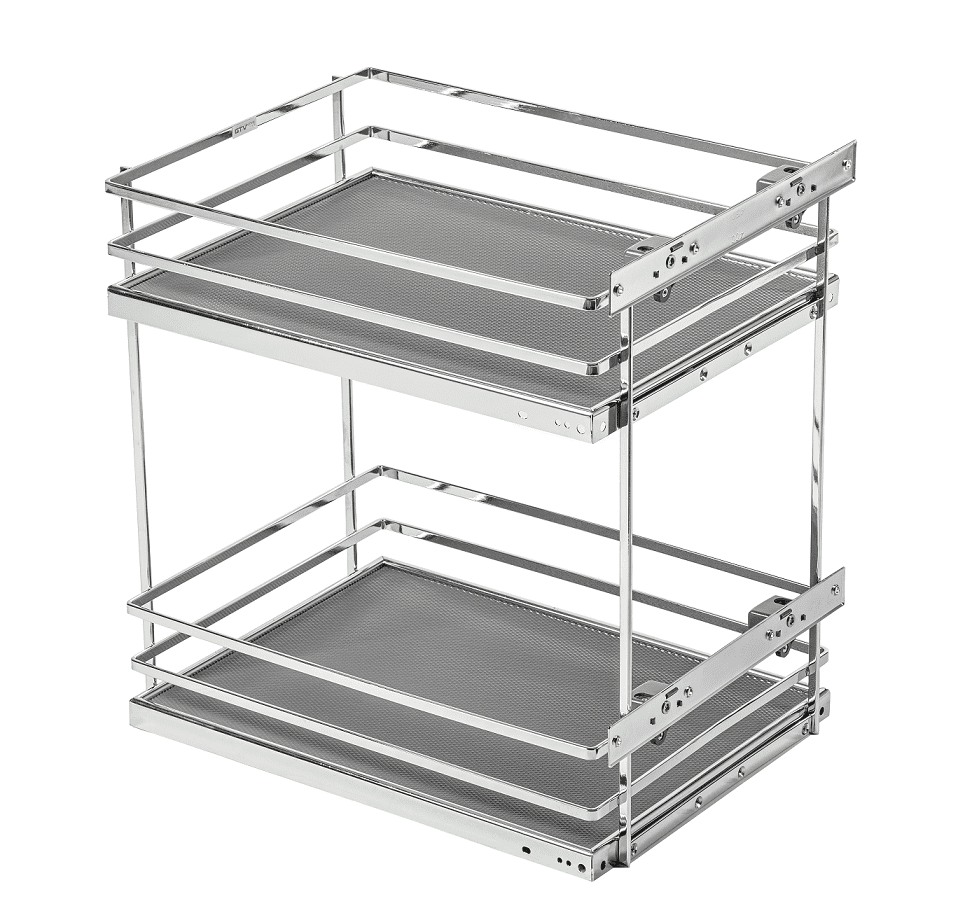 Корзина 300мм, 2 яруса, 264х471х460мм, боковое диагональное крепеление, без направляющих, плоский прут, хром, GTV