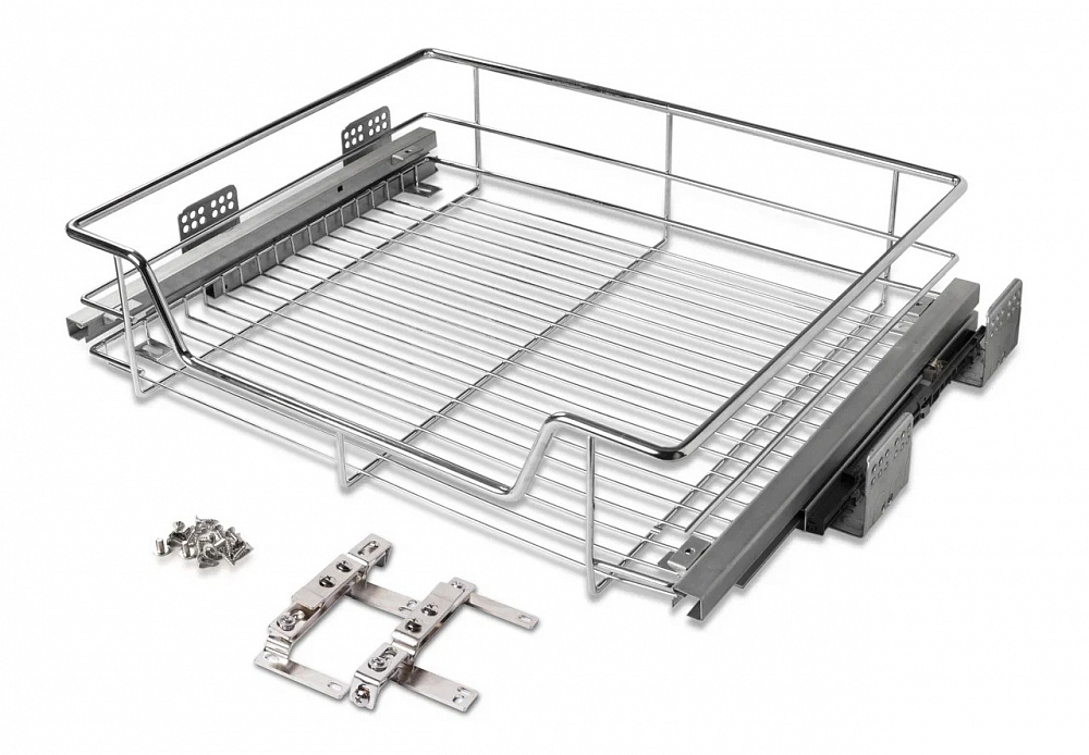 Корзина выкатная 600мм, 564-568х418,5х205мм, с доводчиком, хром, JET