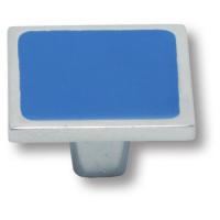 Ручка-кнопка, 03.845.030.030.067, 30х30мм, металл/эмаль, глянцевый хром/синий, "Квадрат"