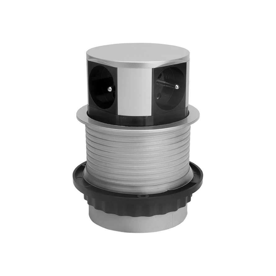 Встраиваемый блок розеток RING, 4 розетки, d=100мм, 3680 W, кабель 1,5м, серый, Rejs