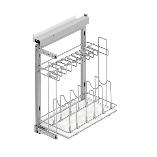 Выдвижная система хранения сковород, h=640мм, с креп. к фасаду, в базу 450мм, левая, хром/белый
