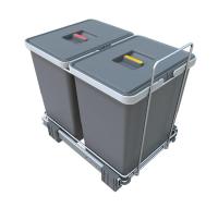 Контейнер для мусора двухсекционный, 2х18л, 319х465х415мм, в шкаф на 400мм, пластик, антрацит, AFF