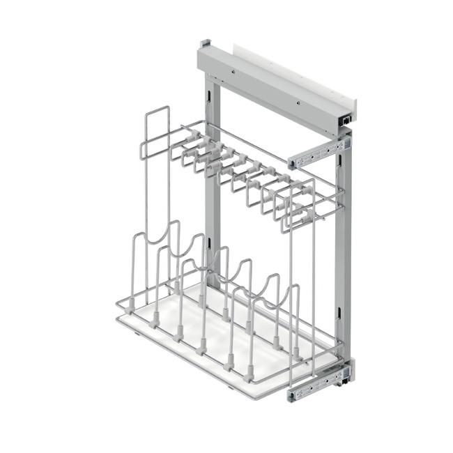 Выдвижная система хранения сковород, h=640мм, с креп. к фасаду, в базу 450мм, правая, хром/белый