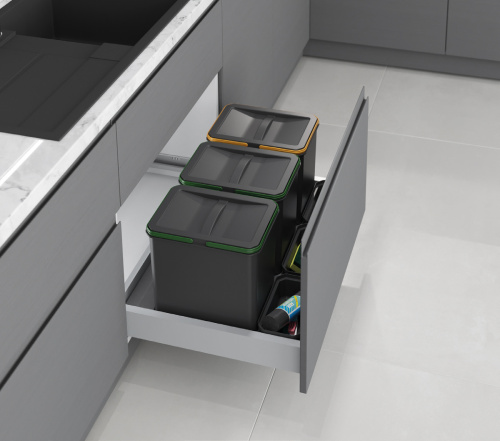 Система контейнеров для мусора, 3х12л+3х1л, в шкаф на 900мм, пластик, антрацит