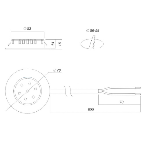 Светильник врезной LED Polus-E, ≈220V/3,2W/130Lm/3000K/120°, Ø70мм, бел.корп., античная бронза