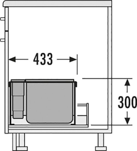 Система контейнеров "XXL", 2х18л, 1х12л, 3х4,1л, 433х300мм, в шкаф 800мм, пластик, серый
