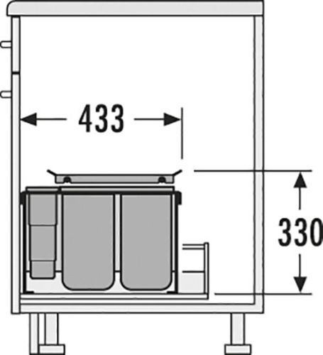 Система контейнеров "XXL", 1х18л, 2х8,5л, 2х4,1л, 433х330мм, в шкаф 600мм, пластик, серый