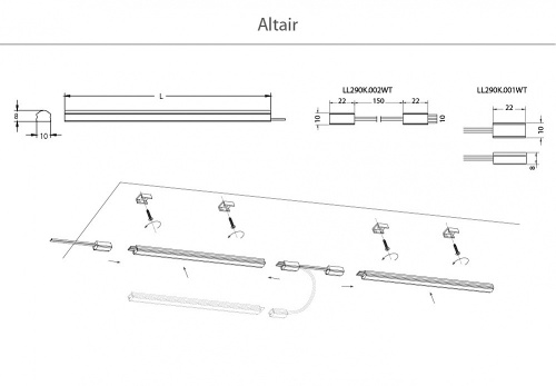 Altair Светодиодная лента, 2,4W, 6000К, L=200мм, алюминий/поликарбонат