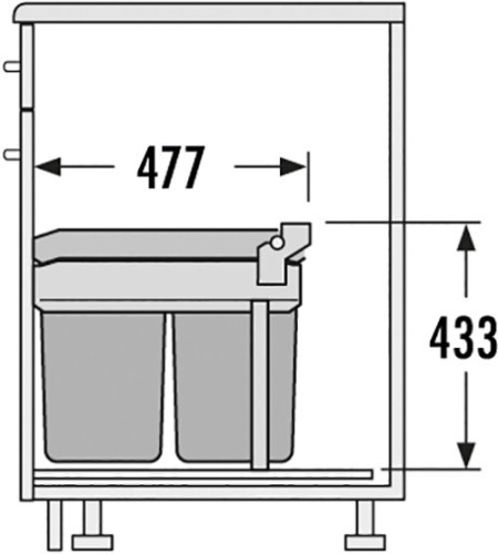 Система сортировки "Tandem", 2х15л, 268x477x560мм, в шкаф 300мм, серый