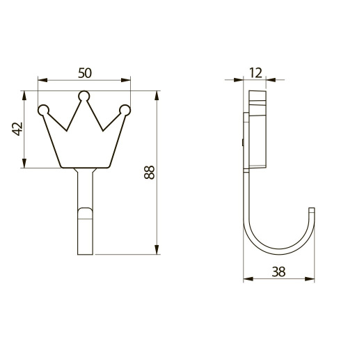 Крючок детский, WM-CROWN, корона, однорожковый, металл/каучук, GTV
