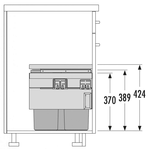 Система сортировки "Cargo-Synchro50", 2х13л, 1х18л, 462-468x400x424мм, в шкаф 600, полн выдв, графит