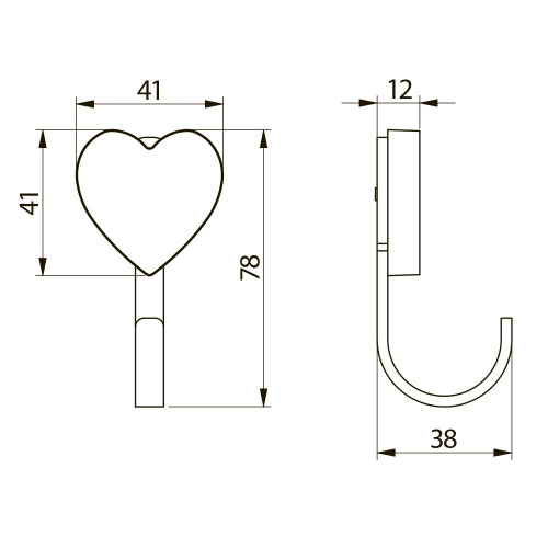 Крючок детский, WM-HEART, сердце, однорожковый, металл/каучук, GTV